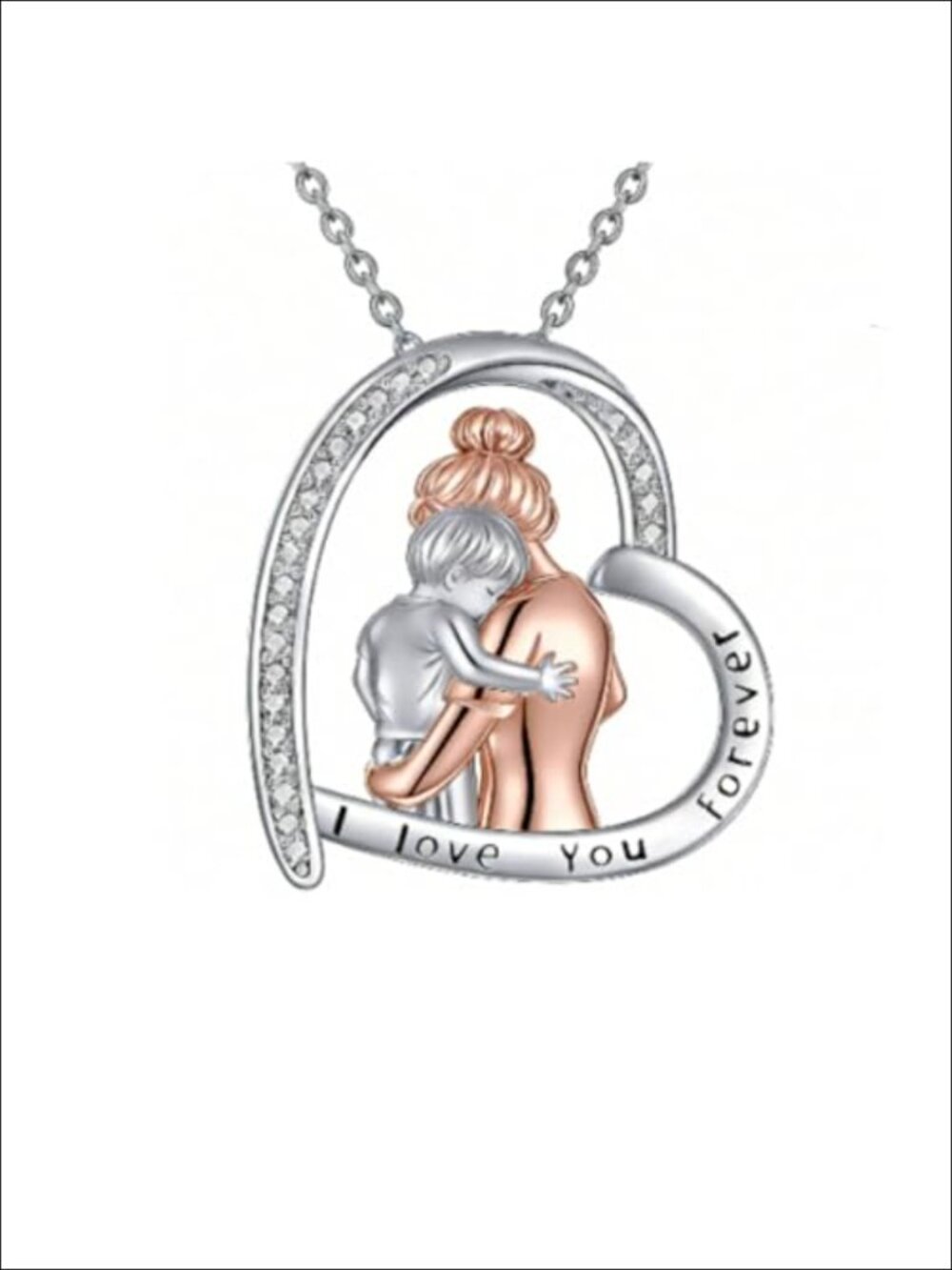 Dad Daughter Heart Pendant Necklace Rhodium Plated CZ 18-20 Inch Gift for Her